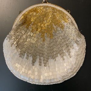 White & Gold Beaded Evening Handbag